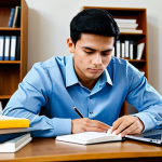 A focused professional, gender-neutral, in modest, appropriate attire, deeply engrossed in studying, surrounded by textbooks on anatomy, physiology, and sports science. The scene is a well-lit, clean study area with a desk and a laptop, evoking a sense of quiet determination. The person exhibits a contemplative and intellectual expression. Perfect anatomy, correct proportions, natural pose, well-formed hands, proper finger count, natural body proportions. High-resolution, professional photography, realistic, safe for work, appropriate content, fully clothed, professional, family-friendly.
